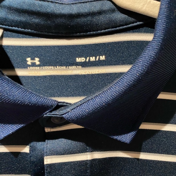 Under armor golf polo, navy blue white striped medium - Picture 3 of 3